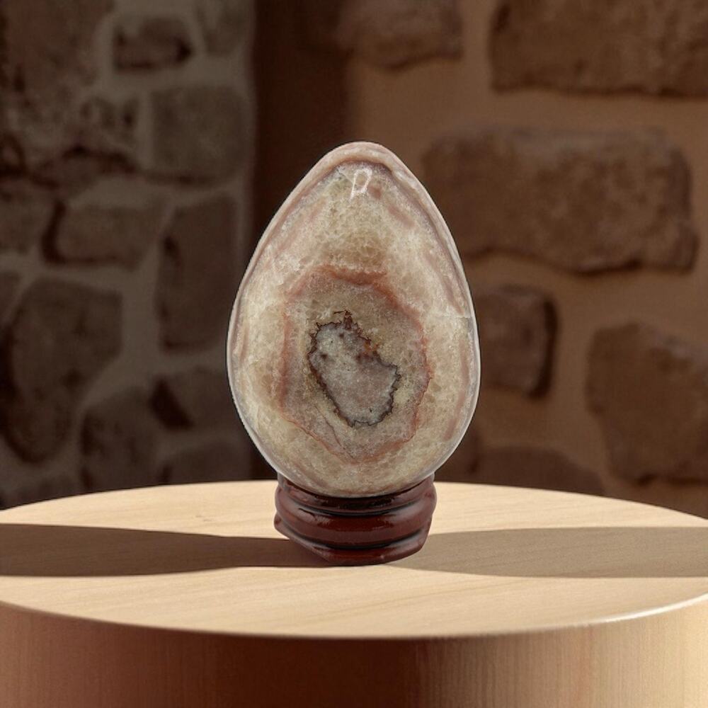 Stunning Banded Agate Onyx Egg Crystal Formations W/ Stand 2.5" Cream Browns